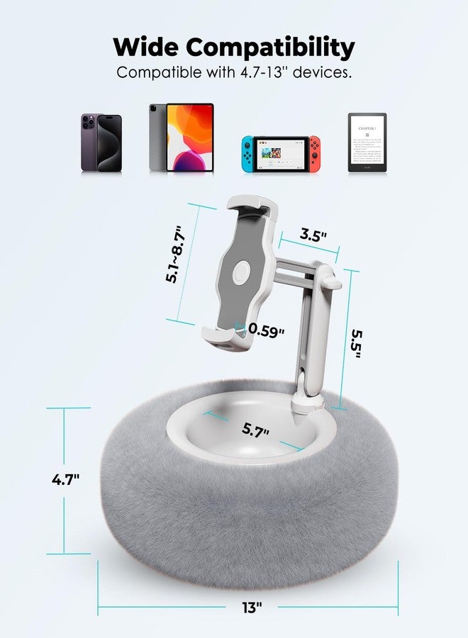 Viozon Tablet Stand Pillow, Compatible with 4.7"-13" Phone/Tablet, iPad, iPhone, Samsung, Google, Kindle, 360°Adjustable Phone Holder for Bed with Soft Plush Fabric, and Detachable Bowl, Grey - Image 3